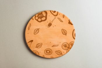 Free Round Wooden Plate Mockup in PSD