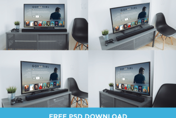 Free Awesome Television Set Perspective Mockup in PSD