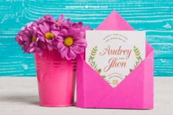 Free Wedding Card Plus Flower Pot Mockup in PSD