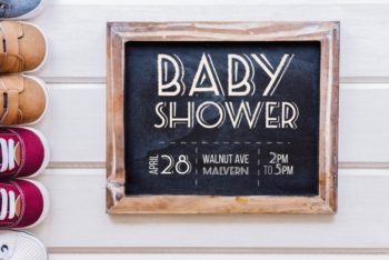 Free Baby Shower Invitation Scene Mockup in PSD