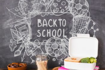 Free School Lunch Plus Blackboard Scene Mockup