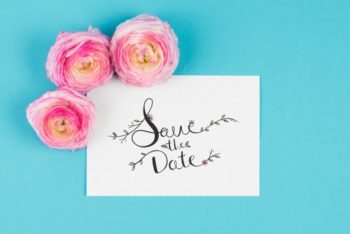 Free Date Card Plus Roses Mockup in PSD