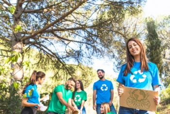 Free Eco Volunteers Plus Recycling Scene Mockup in PSD