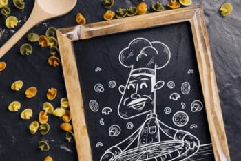 Free Chalkboard Plus Pizza Chef Mockup in PSD