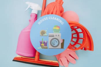 Free Cleaning Materials Scene Mockup in PSD