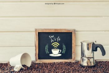 Free WiFi Coffee Shop Slate Mockup in PSD