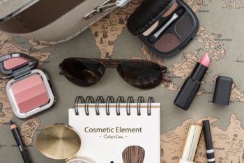 Free Travel Cosmetic Essentials Mockup in PSD