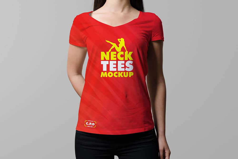 female v-neck t-shirt mockup