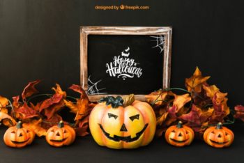Free Halloween Pumpkins Plus Slate Mockup in PSD