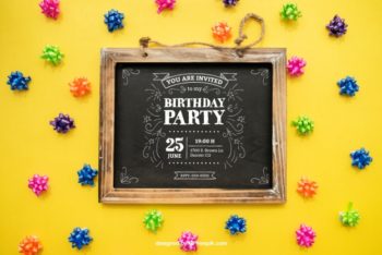 Free Birthday Invitation Slate Mockup in PSD