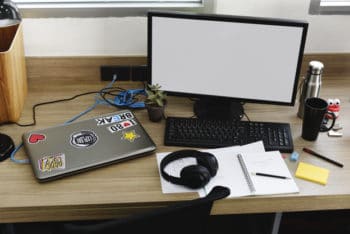Free Messy Computer Workspace Mockup in PSD