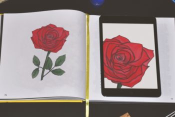 Free Notebook Rose Drawing Plus Tablet Mockup