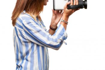Free Woman Videographer Plus Camera Mockup