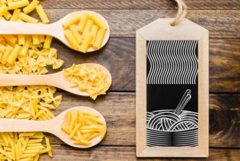 Free Uncooked Pasta Plus Slate Mockup in PSD