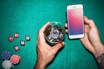 Free Mobile Phone Plus Casino Scene Mockup in PSD