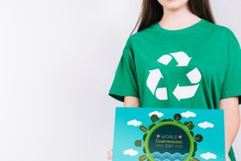 Free Woman Plus Recycling Concept Mockup in PSD