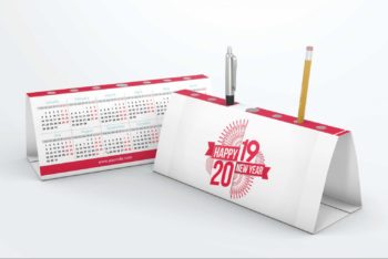 Useful Pen Holder Desk Calendar PSD Mockup