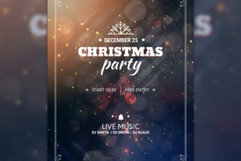 Free Bokeh Christmas Party Poster Mockup in PSD