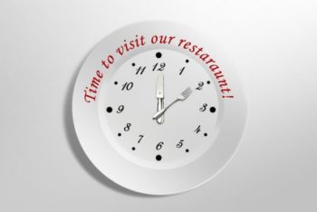 Free Metallic Restaurant Clock Design Mockup in PSD