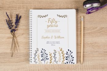 Free Golden Wedding Anniversary Notebook Mockup