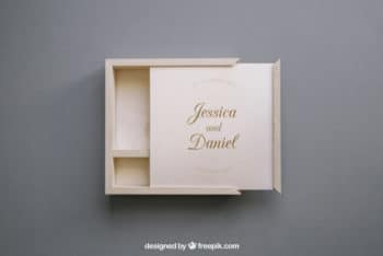 Free Wedding Gift Wood Box Mockup in PSD