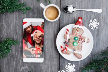 Free Christmas Gingerbread Man Plus Smartphone Mockup