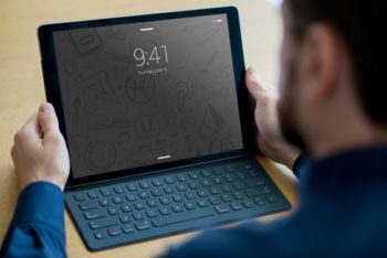 Free Business Tablet Plus Keyboard Mockup in PSD