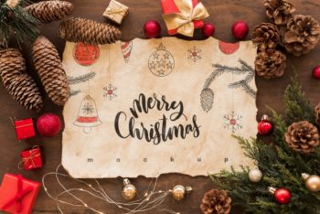 Free Christmas Greeting Plus Old Paper Mockup in PSD