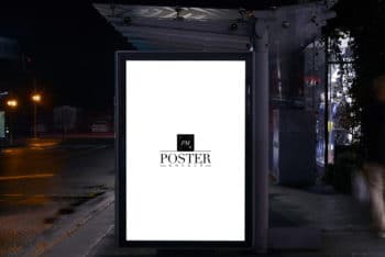 Free Bus Shelter PSD Poster Mockup For Outdoor Advertisement