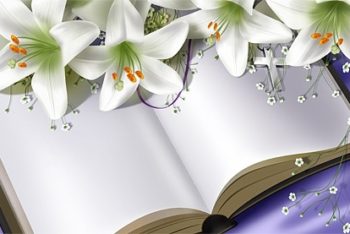 Free Blank Book Plus Fresh Lilies Mockup in PSD