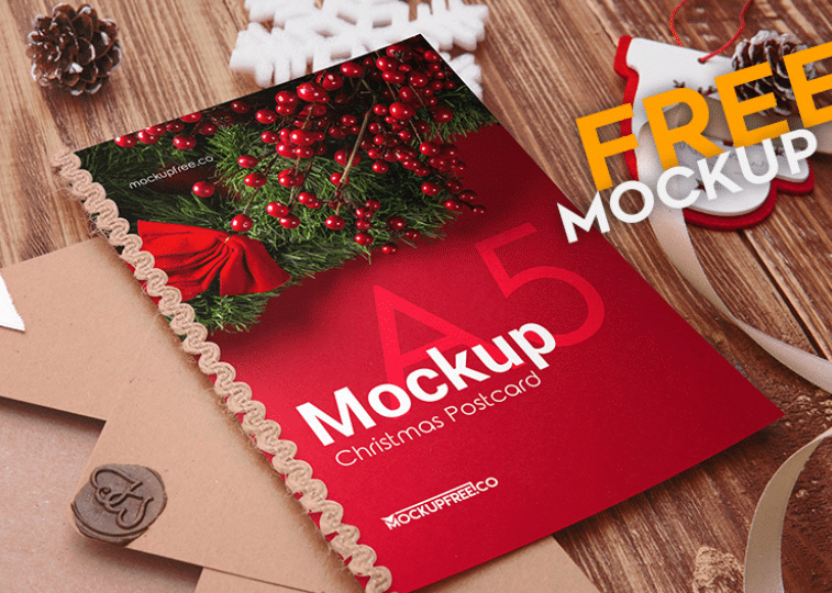 Free PSD Mockup for Christmas Postcard