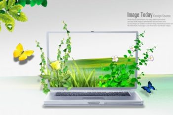 Free Creative Nature Laptop Mockup in PSD