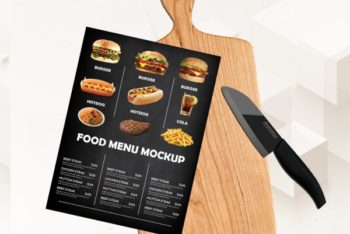 Free Food Menu Plus Cutting Board Mockup in PSD