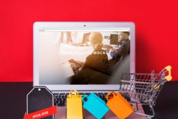 Free Laptop Plus Online Shopping Concept Mockup