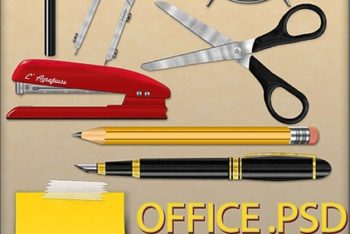 Free Assorted Office Tools Illustration Mockup in PSD