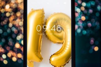 Free Smartphone Plus New Year Decoration Mockup