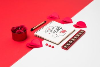 Free Lovely Valentine Notebook Mockup in PSD