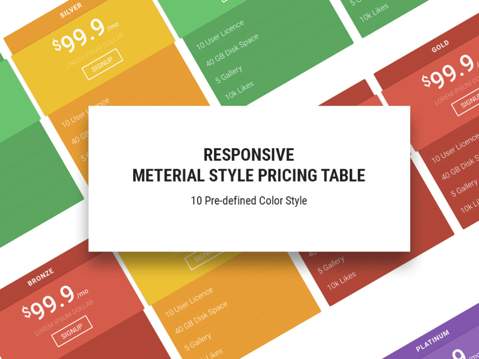 Colorful Online Pricing Table