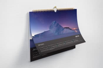 Horizontal Wall Calendar PSD Mockup for Free