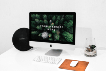 Workspace iMac PSD Mockup for Showcasing Your Next Website Project in a Photorealistic Way