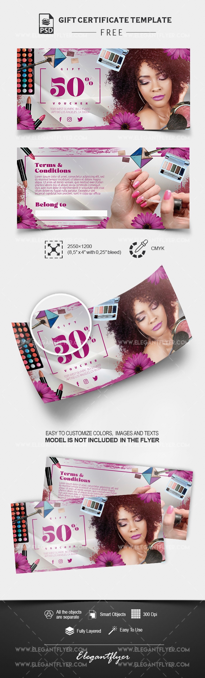 Free Gift Voucher for Cosmetic Shop PSD Mockup