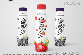 Colorful Yogurt Bottle PSD Mockup for Designing Eye- Catchy Yogurt Bottles Easily