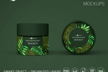 Free Round Shaped Box PSD Mockup for Presenting Excellent Packaging Design