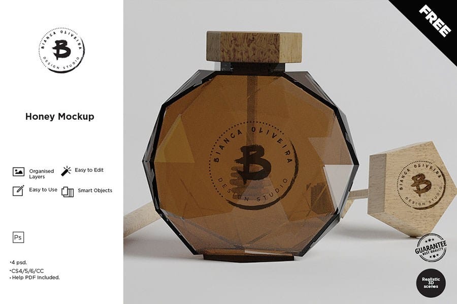 unique designed honey bottle psd template