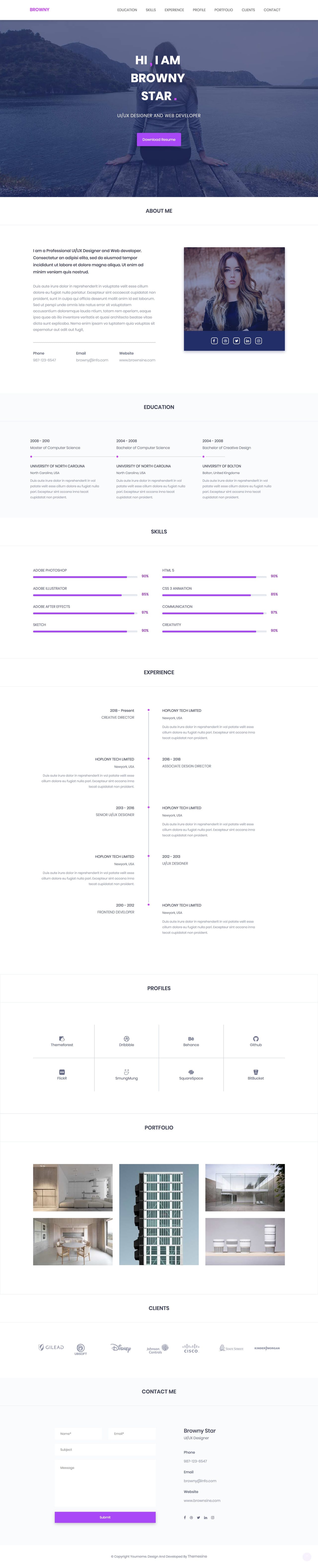 Browny CV-Style One Page HTML Template