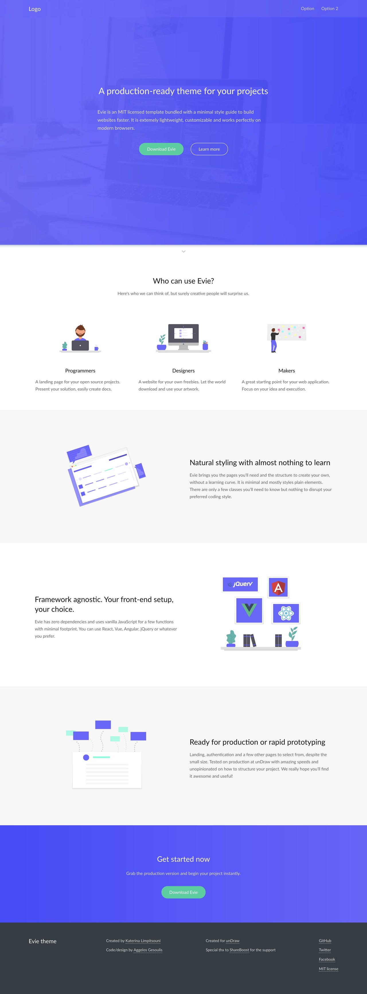 Evie - landing page HTML template