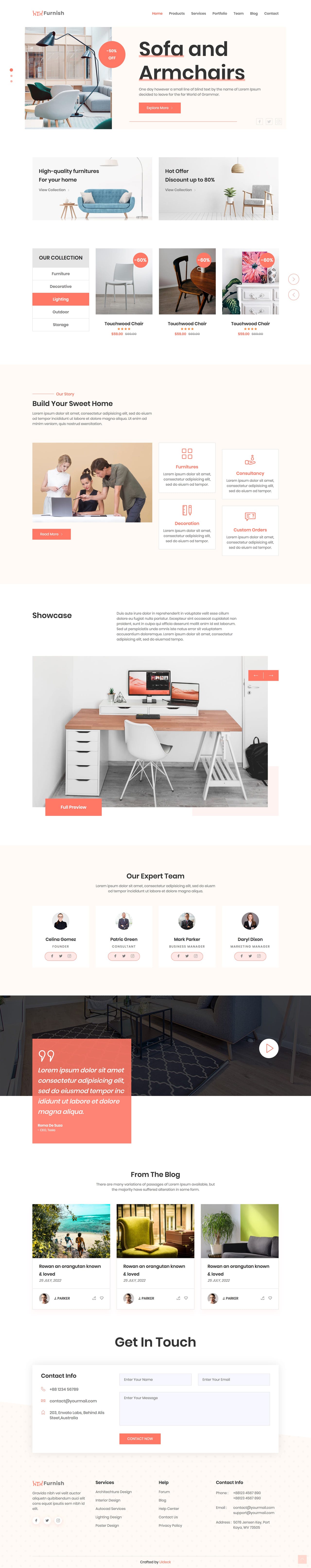 one page HTML template for furniture business