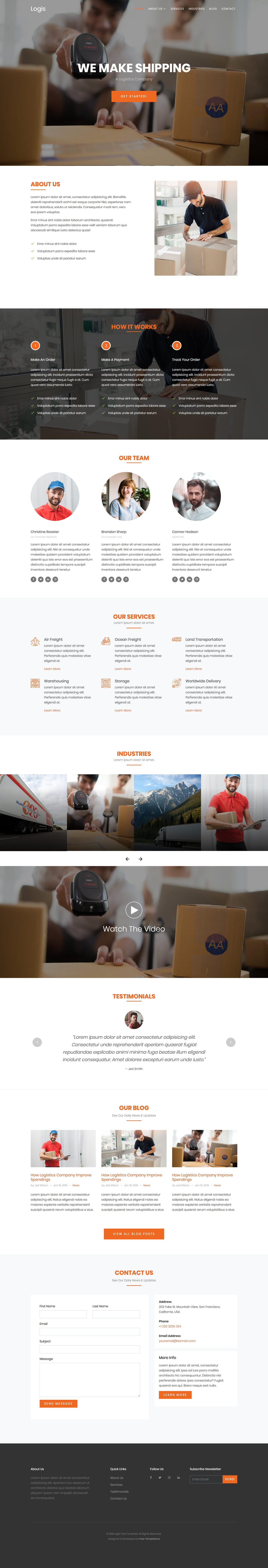 Landing page HTML template for logistics companies