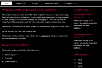 Simple HTML Website Template Available in Black-Pink-White Combination for Free