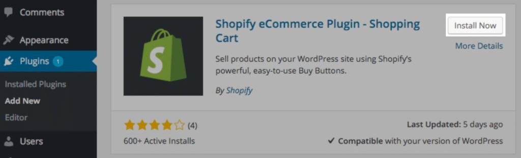 Installing Shopify e-commerce plugin